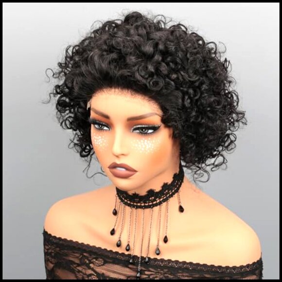 Short Curly Human Hair Wig Pre Plucked HD Lace Glueless Pixie Cut Bob